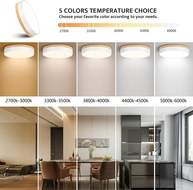Alt view image 4 of 7 - Modern Dimmable Wood White Flush Mount Ceiling Light Fixture,5CCT,11.8 in