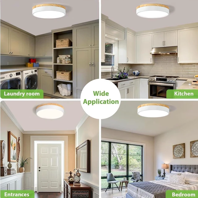 Alt view image 7 of 7 - Modern Dimmable Wood White Flush Mount Ceiling Light Fixture,5CCT,11.8 in