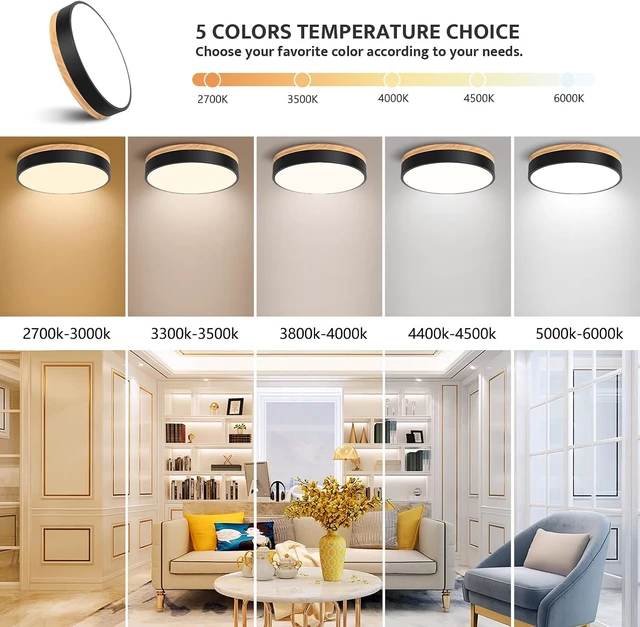 Alt view image 3 of 7 - Modern Dimmable Wood Black Flush Mount Ceiling Light Fixture,5CCT,11.8 in