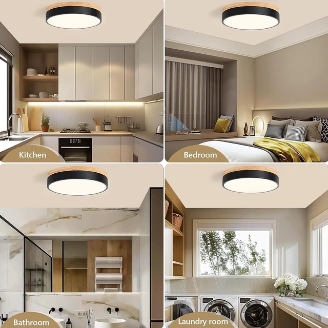 Alt view image 4 of 7 - Modern Dimmable Wood Black Flush Mount Ceiling Light Fixture,5CCT,11.8 in