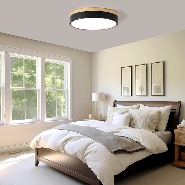 Alt view image 6 of 7 - Modern Dimmable Wood Black Flush Mount Ceiling Light Fixture,5CCT,11.8 in