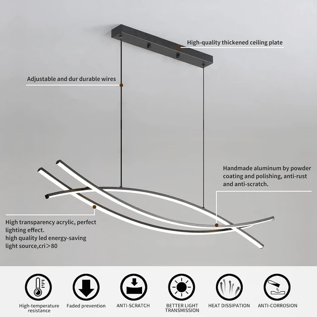 Alt view image 6 of 7 - Modern Chandelier, Linear Pendant Light LED Dimmable Hanging Light Fixture, 3000K-6500K with Remote Control (Black, 47IN)