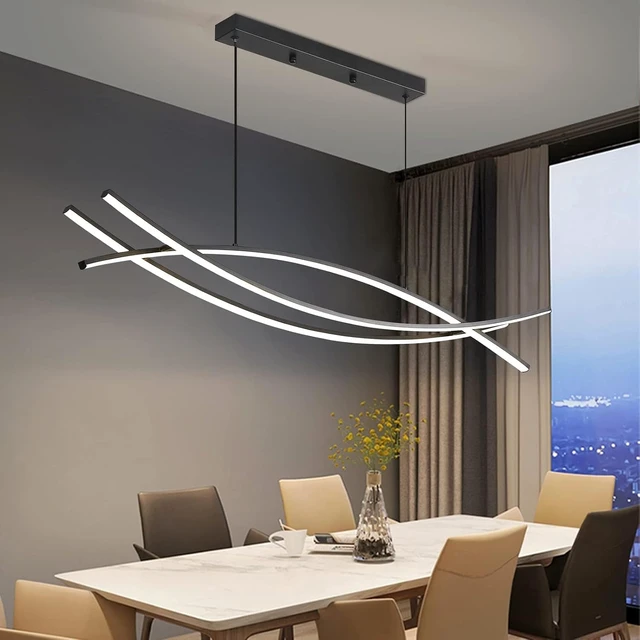 Alt view image 7 of 7 - Modern Chandelier, Linear Pendant Light LED Dimmable Hanging Light Fixture, 3000K-6500K with Remote Control (Black, 47IN)