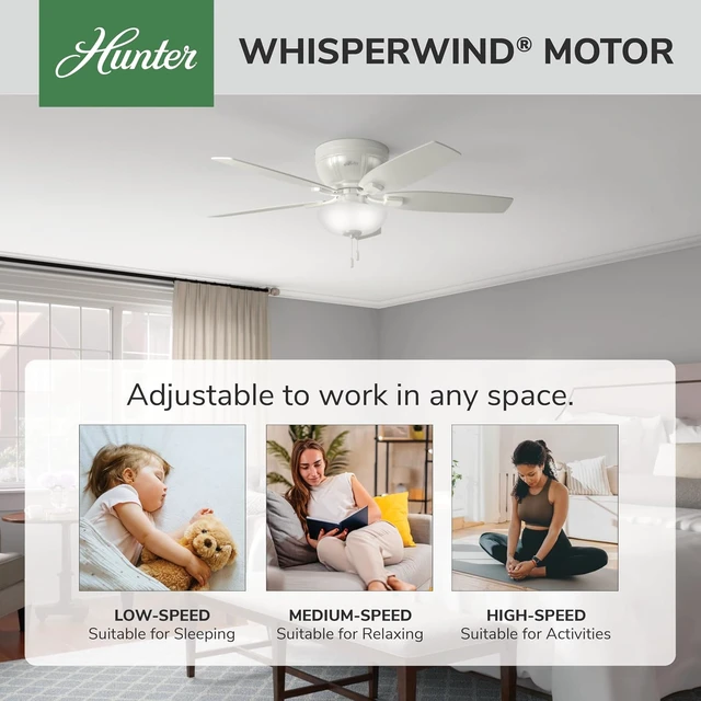 Alt view image 2 of 7 - Hunter Kenbridge, Indoor, Ceiling Fan, with LED Light, 52 inch, Fresh White