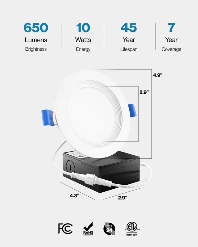 Alt view image 4 of 6 - Sunco 24 Pack 4 Inch Canless LED Recessed Light, 10W, 3000K Warm White