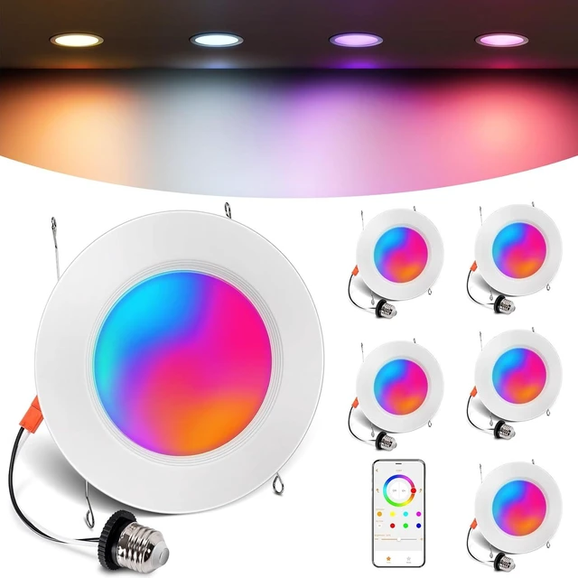 Main image of 6 Inch Smart Recessed Lighting RGBCW Color Changing LED Can Lights