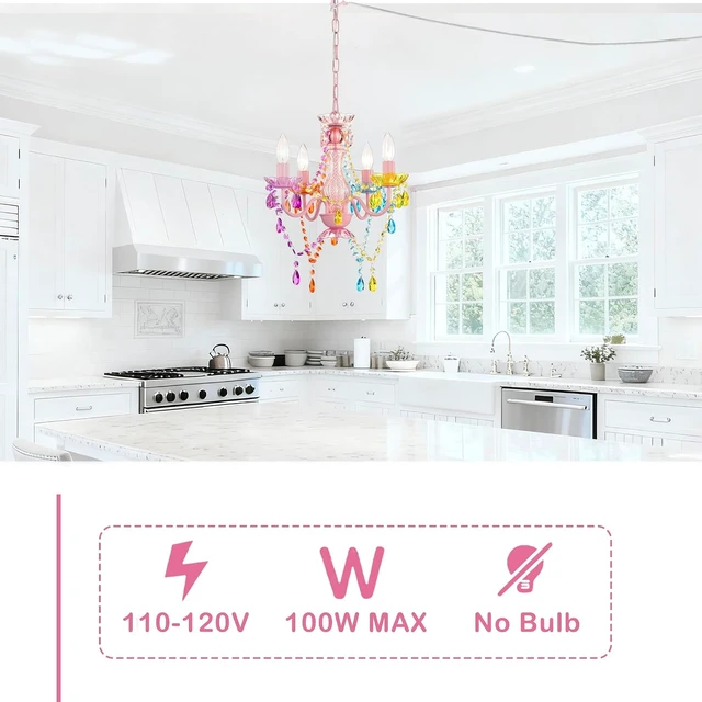 Alt view image 3 of 7 - Alighting Plug in Chandeliers, 4-Light Multicolor Small Acrylic Crystal Hanging Ceiling Lamp with 20ft Cord, No Hardwire, Multicolor Chandeliers for Dining Room, Girls' Bedroom, Nursery or Kitchen