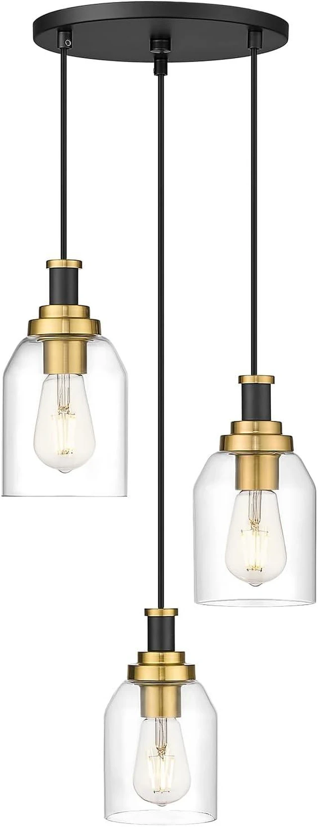 Main image of zeyu 3-Light Pendant Light Fixture, Modern Cluster Pendant Lighting, Hanging Light Fixture for Kitchen Island, Clear Glass Shade, Black and Gold Finish, ZG33-3 BK+BG