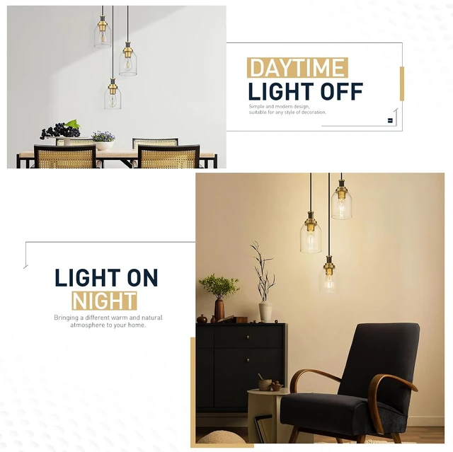 Alt view image 5 of 7 - zeyu 3-Light Pendant Light Fixture, Modern Cluster Pendant Lighting, Hanging Light Fixture for Kitchen Island, Clear Glass Shade, Black and Gold Finish, ZG33-3 BK+BG