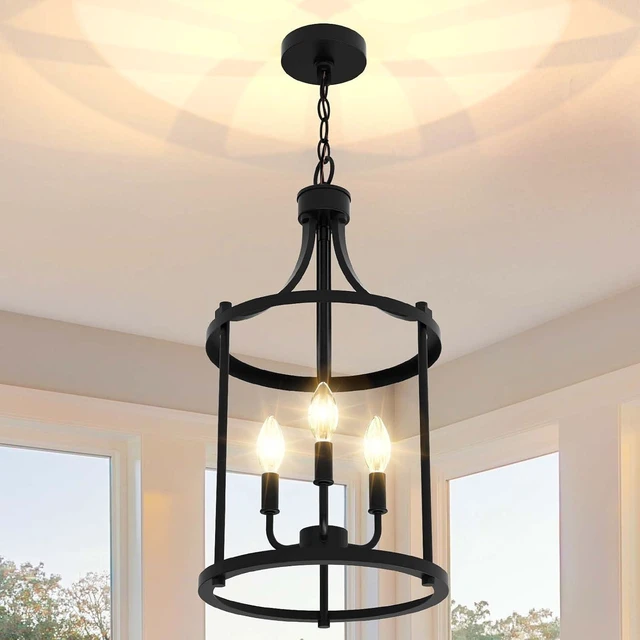 Main image of PARTPHONER Chandelier Pendant Light Fixture, 3 Light Farmhouse Black Chandelier Pendant LightingOpen Frame Hanging Light Fixture for Dining Room Foyer Entrance Kitchen Island
