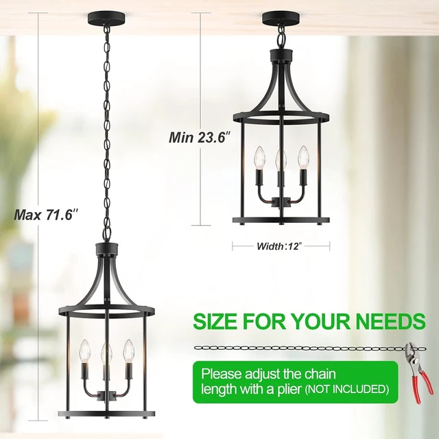 Alt view image 4 of 7 - PARTPHONER Chandelier Pendant Light Fixture, 3 Light Farmhouse Black Chandelier Pendant LightingOpen Frame Hanging Light Fixture for Dining Room Foyer Entrance Kitchen Island