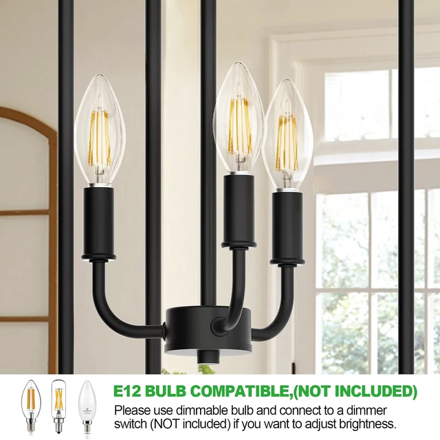Alt view image 7 of 7 - PARTPHONER Chandelier Pendant Light Fixture, 3 Light Farmhouse Black Chandelier Pendant LightingOpen Frame Hanging Light Fixture for Dining Room Foyer Entrance Kitchen Island