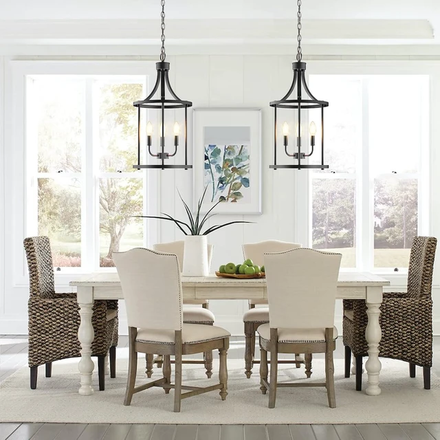 Alt view image 3 of 7 - PARTPHONER Chandelier Pendant Light Fixture, 3 Light Farmhouse Black Chandelier Pendant LightingOpen Frame Hanging Light Fixture for Dining Room Foyer Entrance Kitchen Island