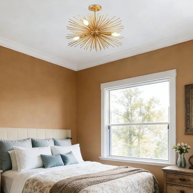 Alt view image 7 of 7 - 20in 4-Light Gold Sputnik Chandelier Ceiling Light Fixture
