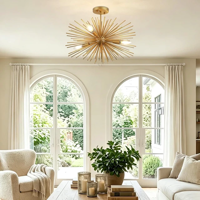 Alt view image 6 of 7 - 20in 4-Light Gold Sputnik Chandelier Ceiling Light Fixture
