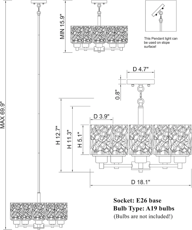 Alt view image 7 of 7 - ALICE HOUSE 18.1" Dining Room Chandeliers, Brushed Nickel Contemporary Light Fixture for Foyer, Entryway and Living Room, ETL Listed, AL9082-H5
