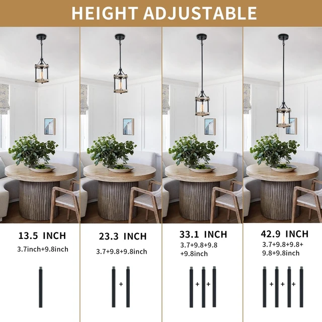 Alt view image 5 of 7 - Farmhouse Pendant Light, Rustic White Wood Metal Cage Hanging Light Fixtures with Glass, 43 Inch Adjustable for Flat and Slop Ceiling, Pendant Lighting for Kitchen Island Foyer Hallway, 2 Pack