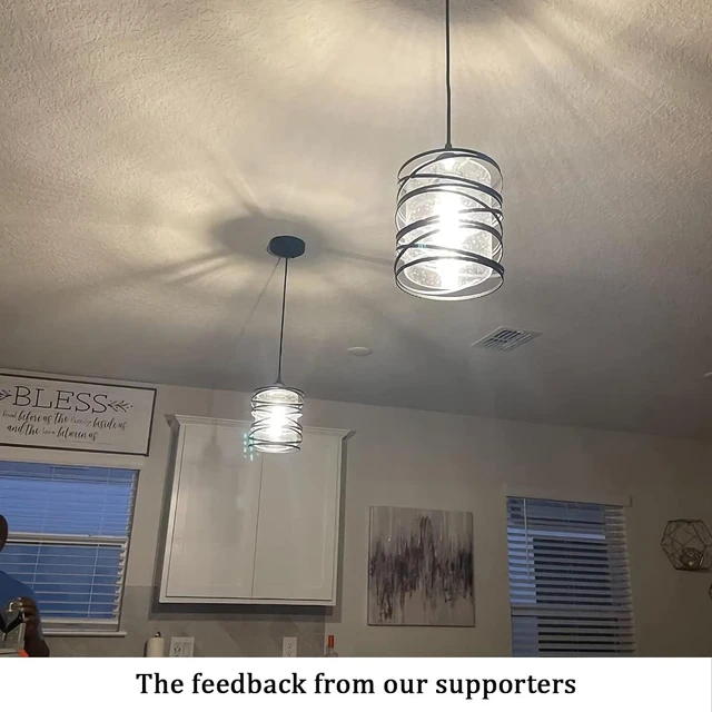 Alt view image 5 of 7 - Modern Mini Pendant Light Fixture Kitchen Island Pendant Lighting 6.30''Matte Black Spiral Cage Handblown Clear Seeded Glass Shade Hanging Lamp Adjustable Cord for Dining Room 1-Pack,E26