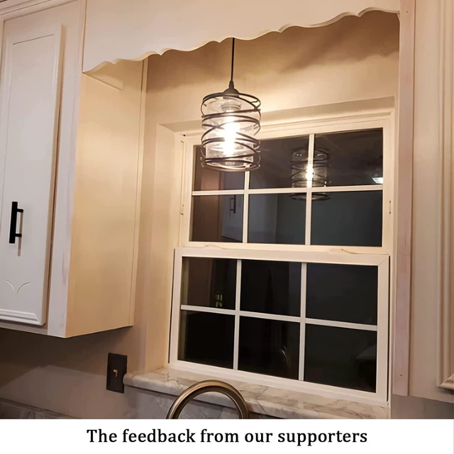 Alt view image 6 of 7 - Modern Mini Pendant Light Fixture Kitchen Island Pendant Lighting 6.30''Matte Black Spiral Cage Handblown Clear Seeded Glass Shade Hanging Lamp Adjustable Cord for Dining Room 1-Pack,E26