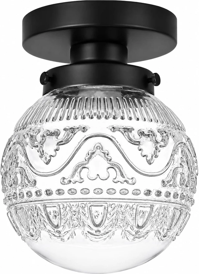 Main image of Daunton Semi Flush Mount Ceiling Light Fixtures, Vintage Globe Glass Ceiling Light Fixture, Antique Small Black Hallway Light Fixtures for Bedroom, Closet, Entryway, Bathroom, Kitchen
