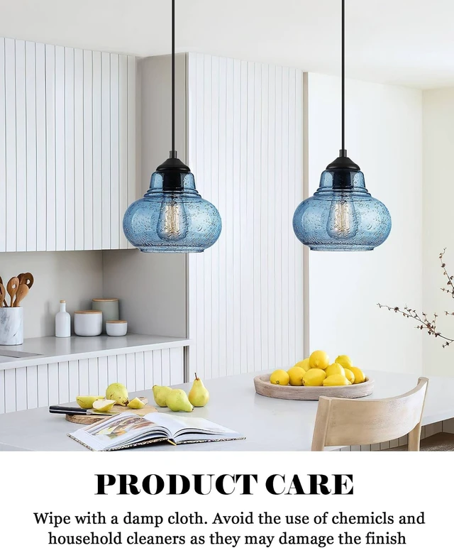 Alt view image 5 of 7 - ELYONA 8 Inch Pendant Light for Kitchen Island Modern Blue Hand Blown Bubble Glass Pendant Lighting Hanging Light fixtures for Dining Room Bar Bedroom Living Room