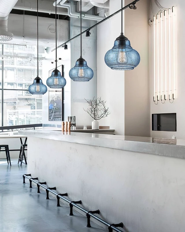 Alt view image 7 of 7 - ELYONA 8 Inch Pendant Light for Kitchen Island Modern Blue Hand Blown Bubble Glass Pendant Lighting Hanging Light fixtures for Dining Room Bar Bedroom Living Room