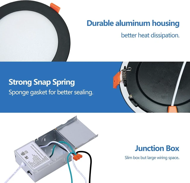 Alt view image 6 of 7 - CycevSun Black Recessed Lights Canless 6 Inch Wafer Pot Lighting, 6 Pack