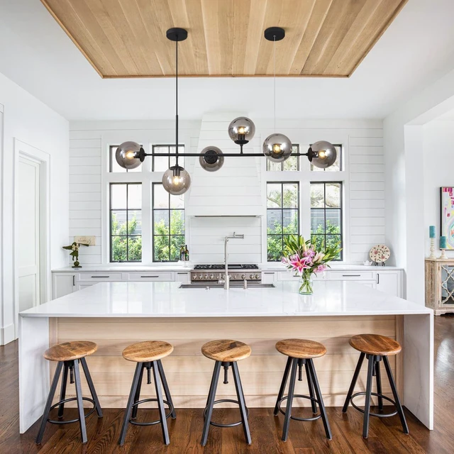 Alt view image 6 of 7 - KCO Black 6-Light Linear Pendant Light Smoke Glass Globe Sputnik Chandelier