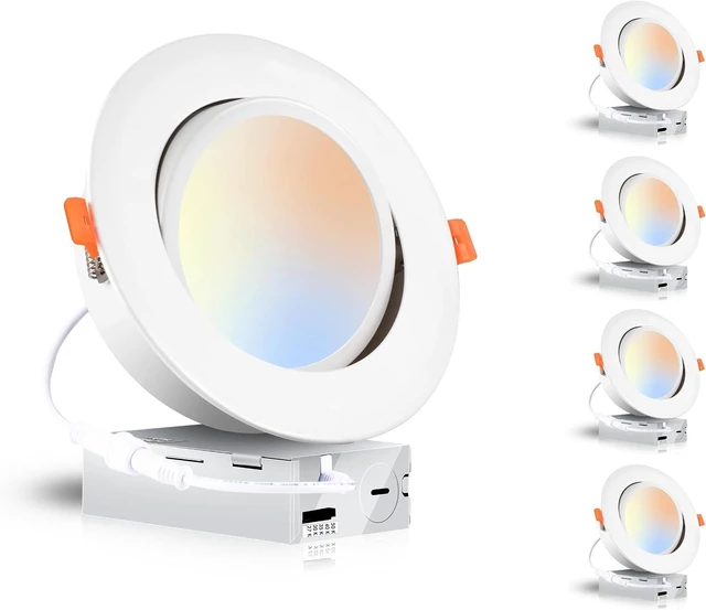Main image of CLOUDY BAY 15W 6 inch 5 Color Swivel LED Gimbal Recessed Light with Junction Box, IC Rated Air Tight Flicker Free,120V CRI90+, 2700K/3000K/3500K/4000K/5000K Temperature Selectable,White, Pack of 4