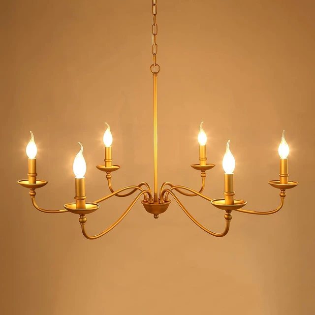 Alt view image 3 of 7 - SEOL;36 Inches Antique Gold Painted 6 Light Candle Style Dining Chandelier