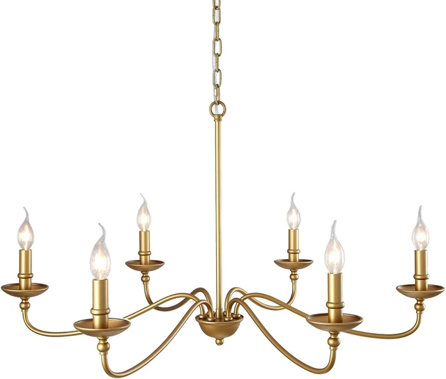 Alt view image 2 of 7 - SEOL;36 Inches Antique Gold Painted 6 Light Candle Style Dining Chandelier