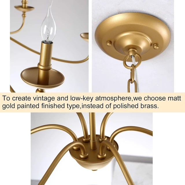 Alt view image 6 of 7 - SEOL;36 Inches Antique Gold Painted 6 Light Candle Style Dining Chandelier