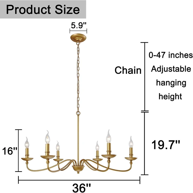 Alt view image 7 of 7 - SEOL;36 Inches Antique Gold Painted 6 Light Candle Style Dining Chandelier