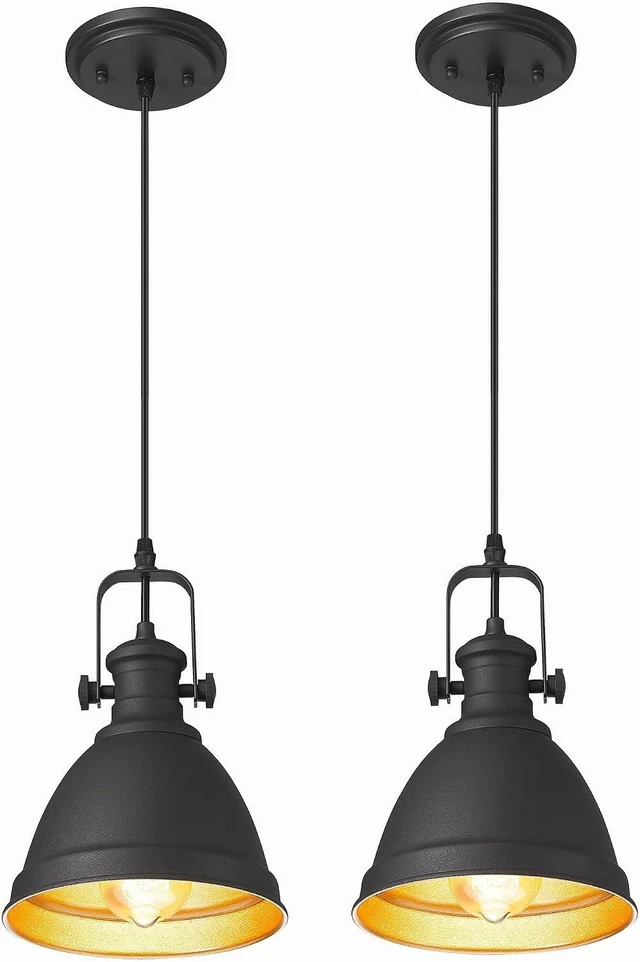 Main image of 2-Pack Black Pendant Lights Kitchen Island, 8" Metal Shade