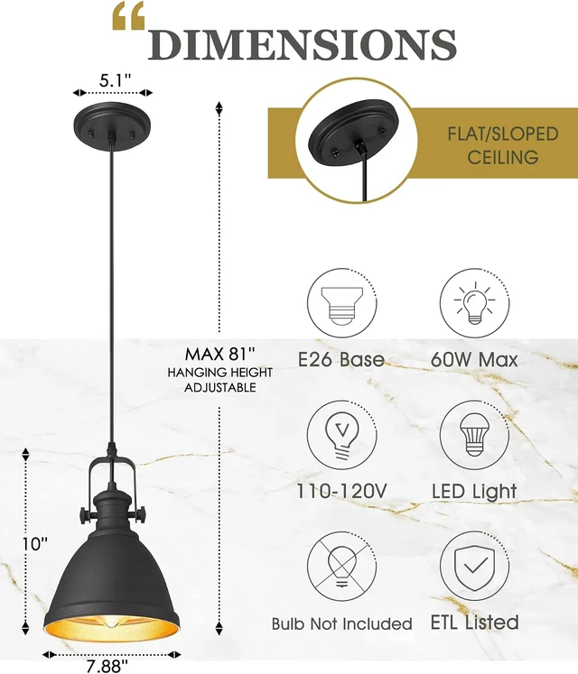 Alt view image 2 of 7 - 2-Pack Black Pendant Lights Kitchen Island, 8" Metal Shade