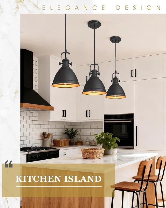 Alt view image 4 of 7 - 2-Pack Black Pendant Lights Kitchen Island, 8" Metal Shade