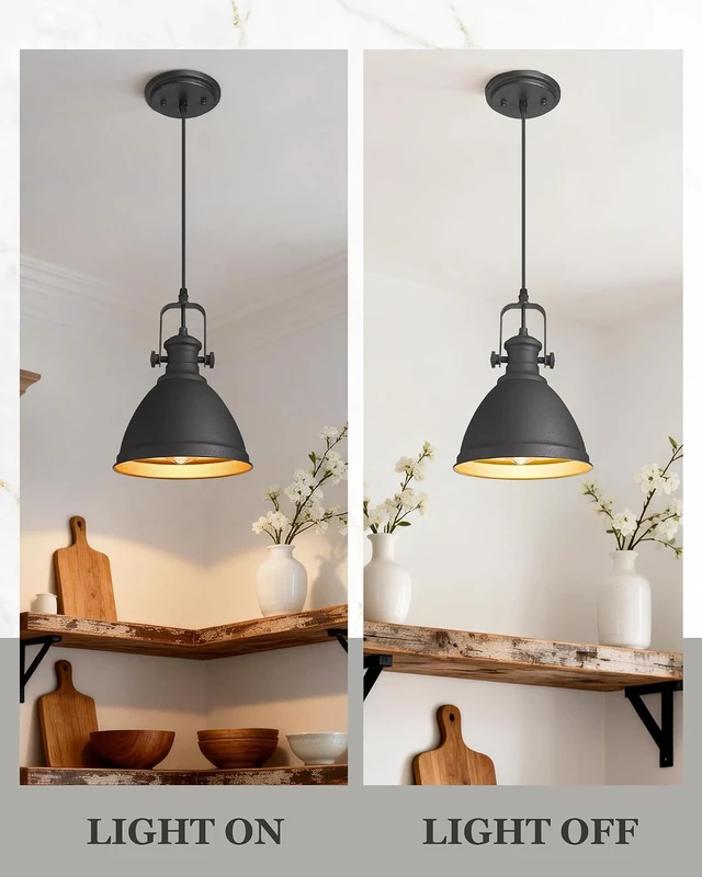 Alt view image 5 of 7 - 2-Pack Black Pendant Lights Kitchen Island, 8" Metal Shade