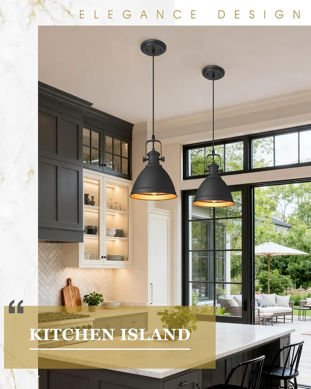 Alt view image 6 of 7 - 2-Pack Black Pendant Lights Kitchen Island, 8" Metal Shade