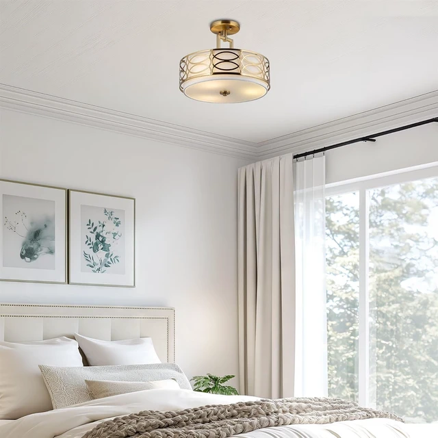 Alt view image 5 of 7 - Kira Home Sienna 15" Modern Transitional Lattice 3-Light Semi-Flush Mount