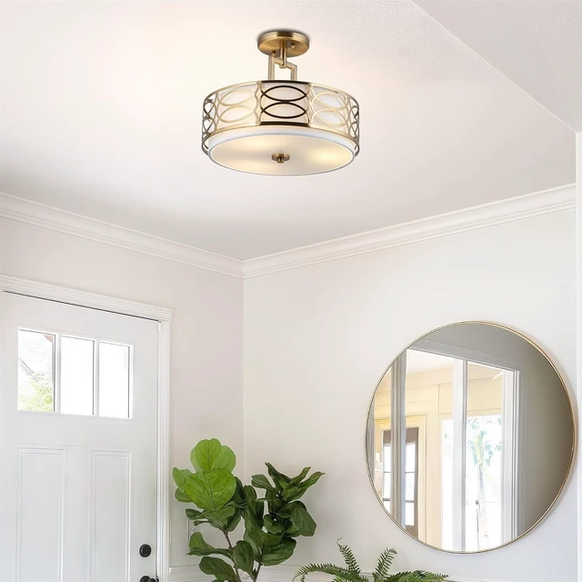 Alt view image 6 of 7 - Kira Home Sienna 15" Modern Transitional Lattice 3-Light Semi-Flush Mount