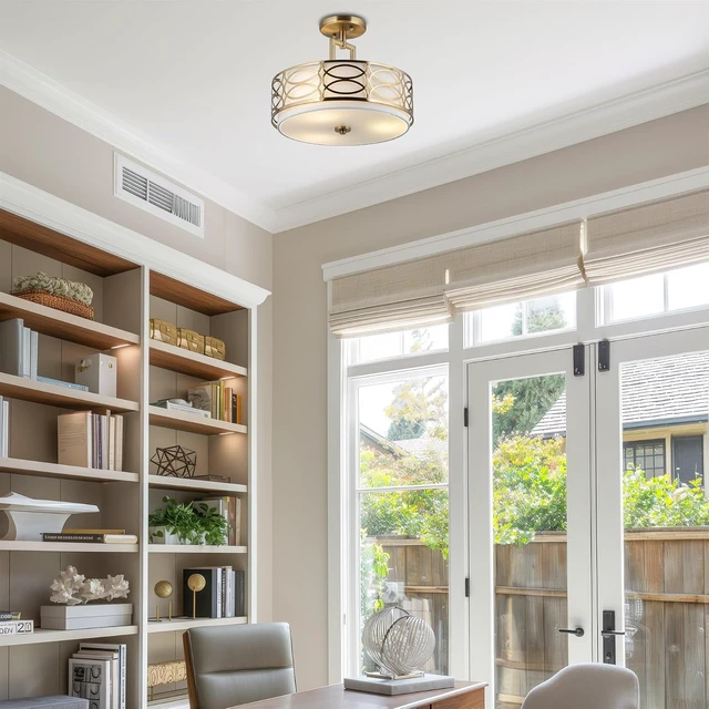 Alt view image 7 of 7 - Kira Home Sienna 15" Modern Transitional Lattice 3-Light Semi-Flush Mount