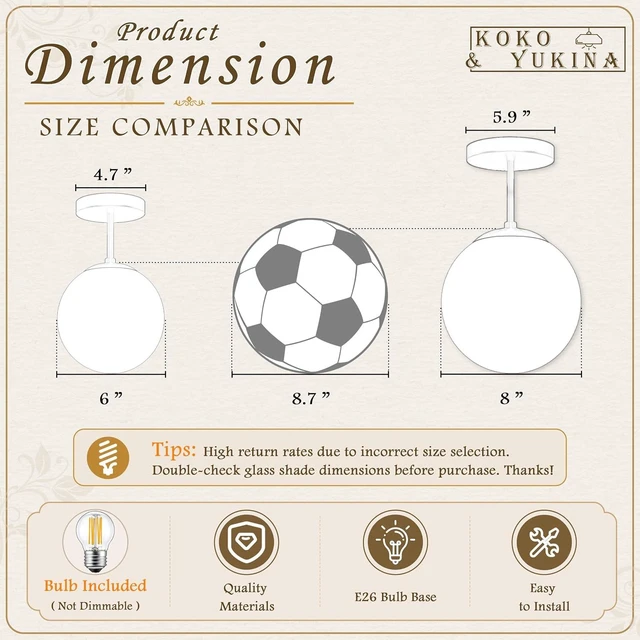 Alt view image 4 of 7 - KoKo&Yukina Mid Century Modern Globe Semi Flush Mount Ceiling Light Fixture Clear Glass with Gold Brass Finish Globe Ceiling Light for Aisle Porch Stairway Closet Kitchen Laundry Room(Bulb Incl.)