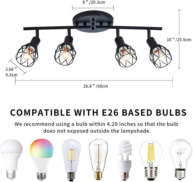 Alt view image 5 of 7 - Track Lighting Kit, 4-Light Adjustable Multi-Directional Ceiling Light Fixtures, Vintage Black Metal Wire Cage Farmhouse Light Fixtures Ceiling Mount for Kitchen Dining Table Hallway Bathroom Bedroom