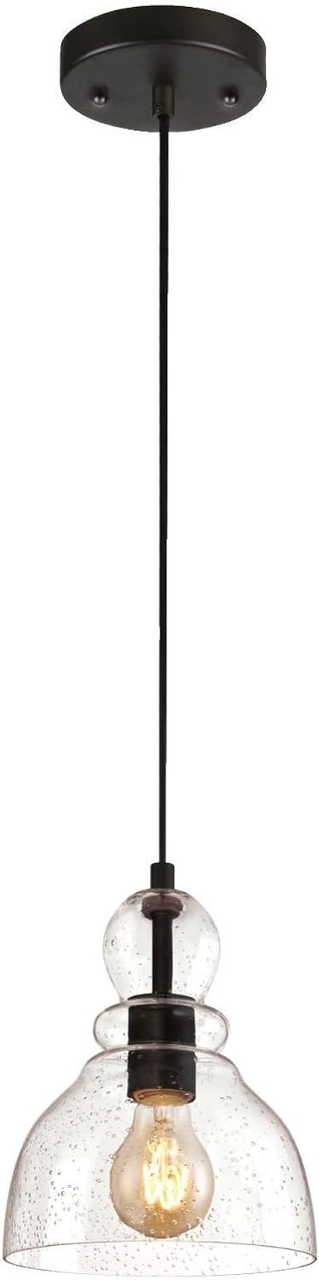 Alt view image 5 of 5 - One-Light Adjustable Mini Pendant with Handblown Clear Seeded Glass, Oil Rubbed Bronze Finish - 2-Pack
