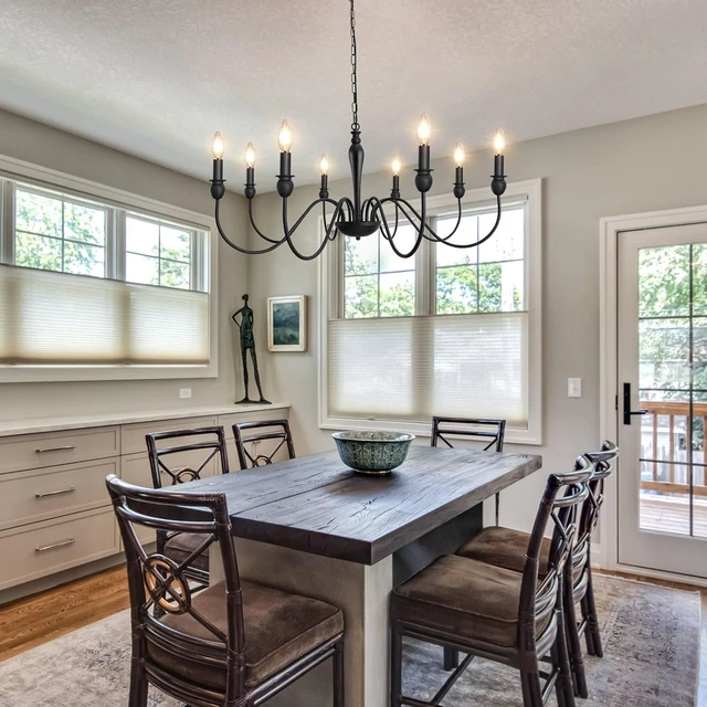 Alt view image 5 of 7 - ETONIMERR 8 Lights Black Farmhouse Chandelier for Dining Room Light Fixture