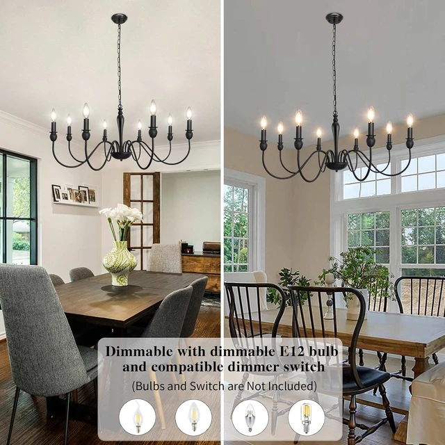 Alt view image 6 of 7 - ETONIMERR 8 Lights Black Farmhouse Chandelier for Dining Room Light Fixture