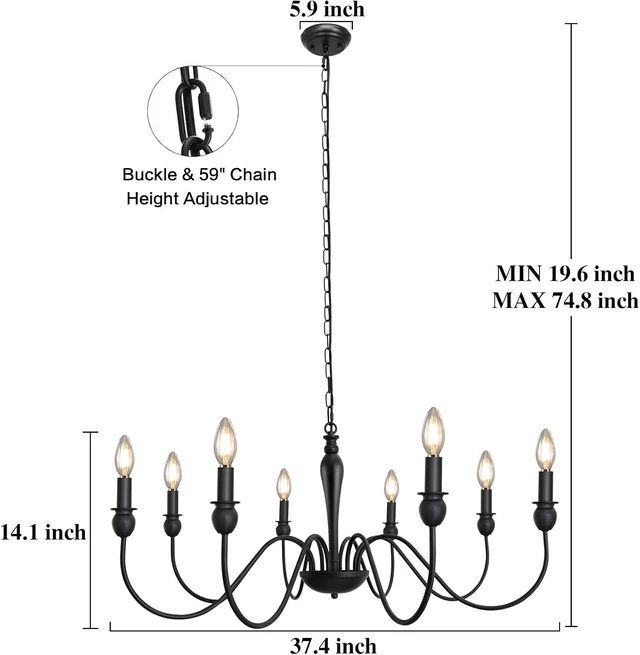 Alt view image 7 of 7 - ETONIMERR 8 Lights Black Farmhouse Chandelier for Dining Room Light Fixture