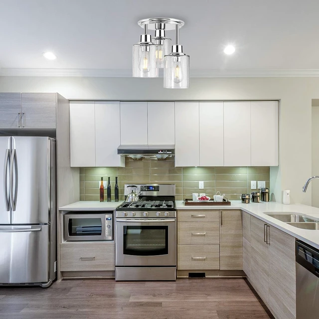 Alt view image 6 of 7 - Semi Flush Mount Ceiling Light, 3-Light Close to Ceiling Light Fixtures, Electroplating Chrome Finish with Clear Seeded Glass Shade Chandelier Lighting for Stairs Porch Hallway Entryway Kitchen