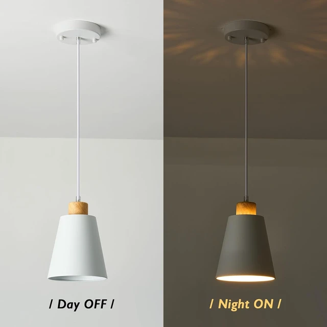 Alt view image 4 of 7 - White Pendant Light Kitchen Island Wood Pendant Lighting Mini Modern Hanging Light Small Pendant Light Fixture for Dining Room,Bar,Bedroom,Adjustable Cord,5.94 inch,1 PCS