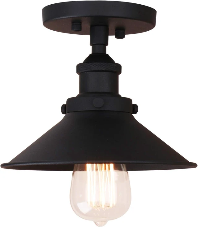 Main image of Pathson Vintage Ceiling Light with Metal Shade, Farmhouse Ceiling Lamp Fixtures for Hallway Loft Kitchen Bar, Matte Black Semi-Flush Mounted Lighting(Black)